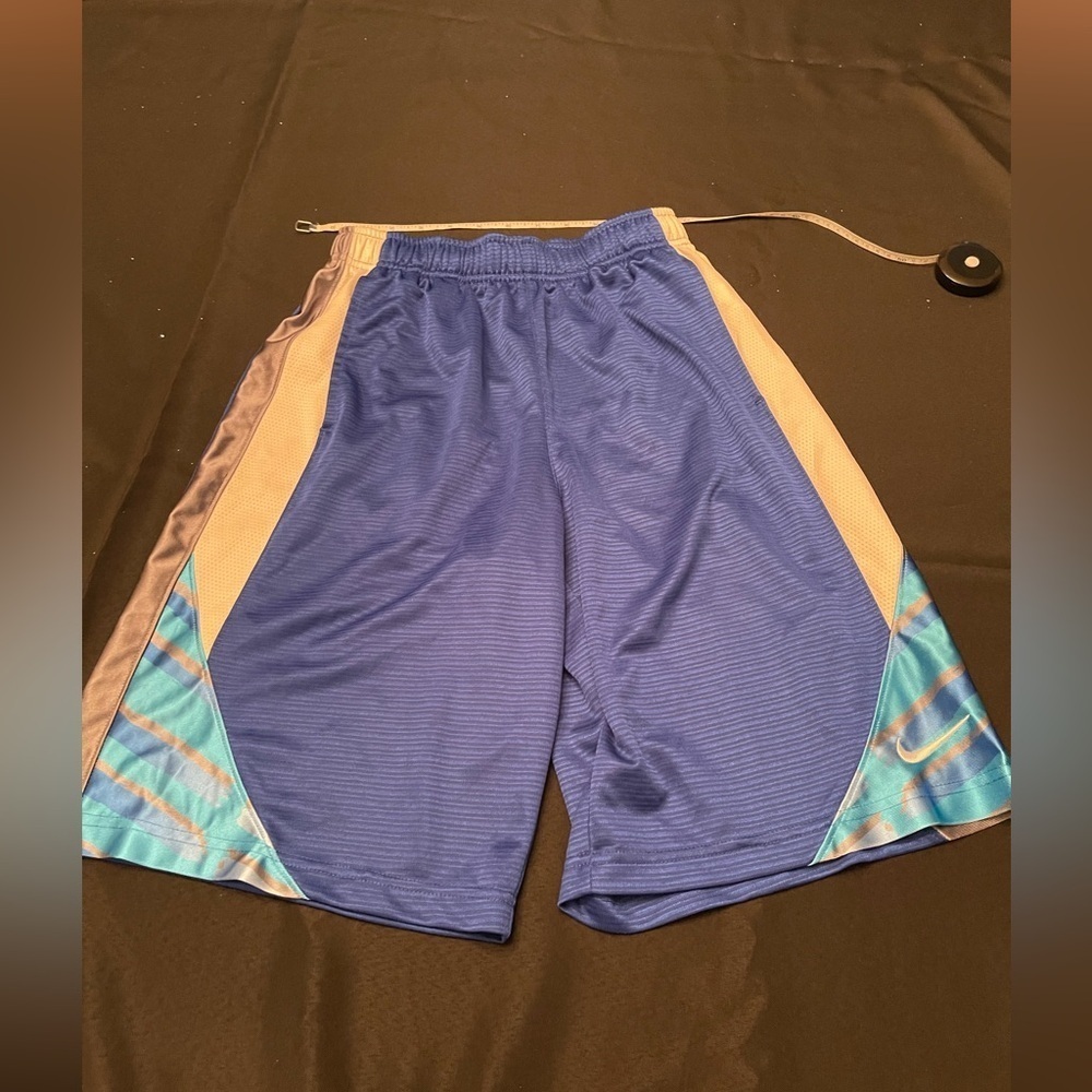 Nike Large Vibrant Blue Athletic Shorts with Yellow Accents, 20 1/2” length
